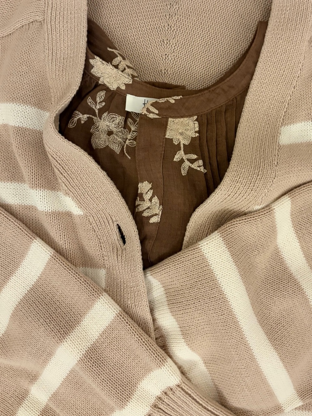 Striped V-Neck Cardigan Sweater in Beige Tan and Cream NWT Size 3X 24W-26W - Picture 4 of 15